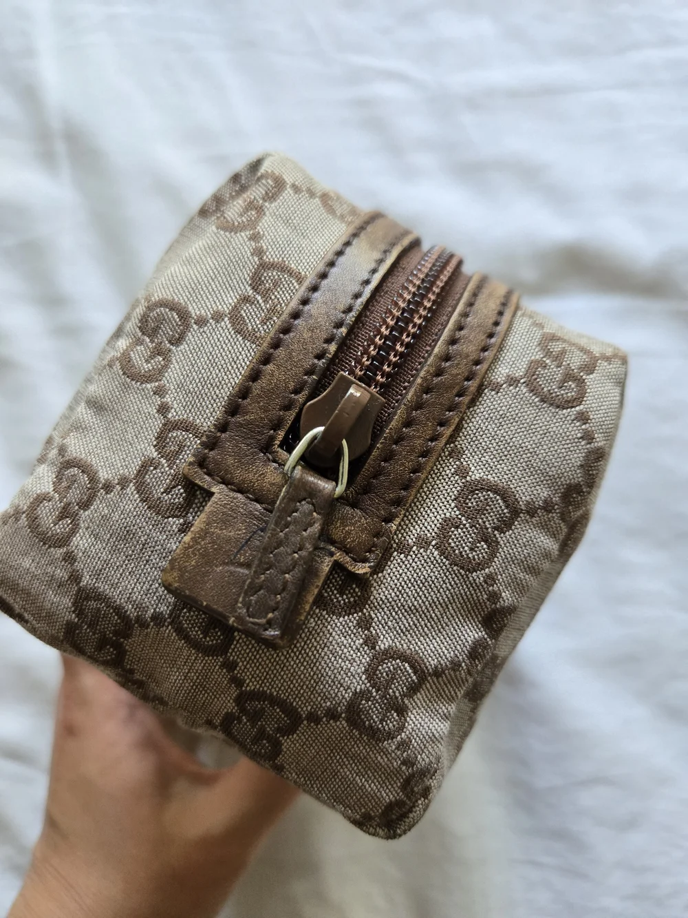 RARE Vintage Gucci Pink GG Monogram Canvas Cosmetic Pouch Bag